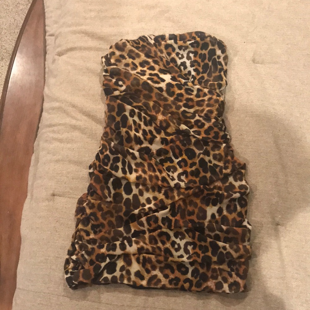 Express cheetah strapless chiffon dress